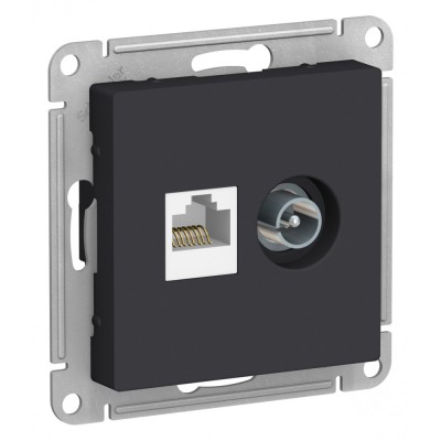 ATLASDESIGN РОЗЕТКА двойная ТВ + компьютерная RJ45 кат. 5e, механизм, КАРБОН