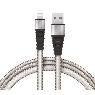 Кабель USB-A – Lightning, 2,4A, 1м, в белой нейлоновой оплетке, плоский REXANT