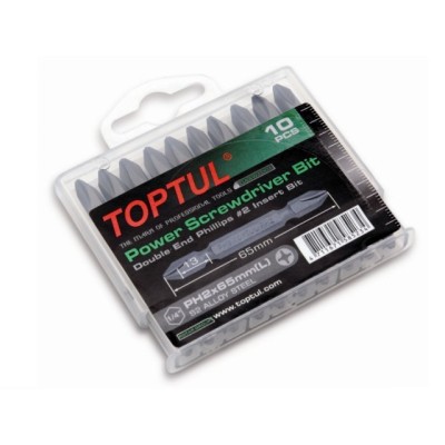Набор бит двухсторонних PH1х65 10шт. в пластм.боксе TOPTUL Набор бит двухсторонних PH1х65 10шт. в пластм.боксе TOPTUL