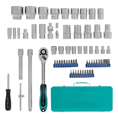 Набор торцевых головок с трещоткой, 1/2" и 1/4", 68 предметов Stels