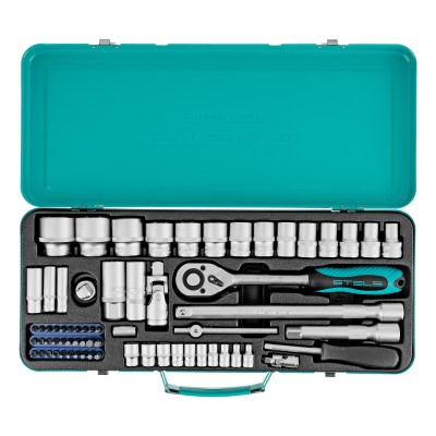 Набор торцевых головок с трещоткой, 1/2" и 1/4", 68 предметов Stels