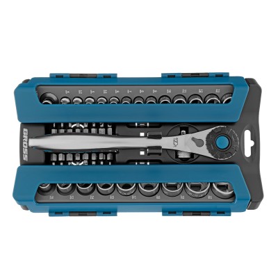 Набор торцевых головок, трещотка 120 зубьев, 1/2", 1/4", CrV, 41 предмет Gross Набор торцевых головок, трещотка 120 зубьев, 1/2", 1/4", CrV, 41 предмет Gross