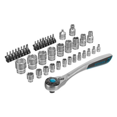 Набор торцевых головок, трещотка 120 зубьев, 1/2", 1/4", CrV, 41 предмет Gross Набор торцевых головок, трещотка 120 зубьев, 1/2", 1/4", CrV, 41 предмет Gross