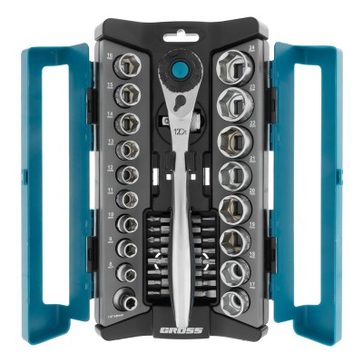 Набор торцевых головок, трещотка 120 зубьев, 1/2",3/8”, CrV, 36 предметов Gross