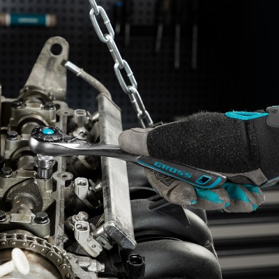 Набор торцевых головок, трещотка 120 зубьев, 3/8", CrV, 12 предметов Gross Набор торцевых головок, трещотка 120 зубьев, 3/8", CrV, 12 предметов Gross