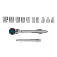 Набор торцевых головок, трещотка 120 зубьев, 3/8", CrV, 12 предметов Gross Набор торцевых головок, трещотка 120 зубьев, 3/8", CrV, 12 предметов Gross