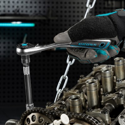 Набор торцевых головок, трещотка 120 зубьев, 3/8", CrV, 12 предметов Gross Набор торцевых головок, трещотка 120 зубьев, 3/8", CrV, 12 предметов Gross