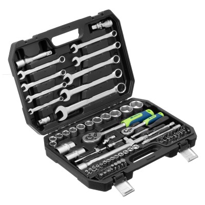 Набор инструментов, 1/2", 1/4", пластиковый кейс, 82 предмета Сибртех