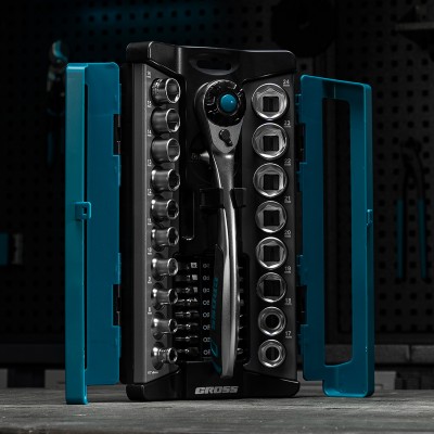 Набор торцевых головок, трещотка 120 зубьев, 1/2", CrV, 36 предметов Gross