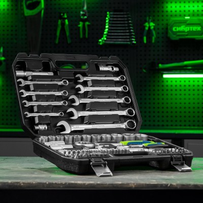 Набор инструментов, 1/2", 1/4", пластиковый кейс, 82 предмета Сибртех