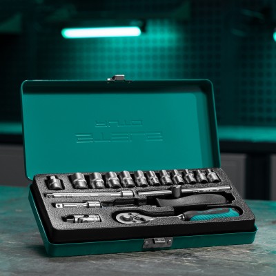 Набор торцевых головок с трещоткой, 1/4", 18 предметов Stels