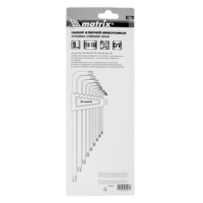 Набор ключей имбусовых Torx , 9 шт, T10-T50, CrV, экстра-длинные с сатинированным покрытием Matrix Набор ключей имбусовых Torx , 9 шт, T10-T50, CrV, экстра-длинные с сатинированным покрытием Matrix