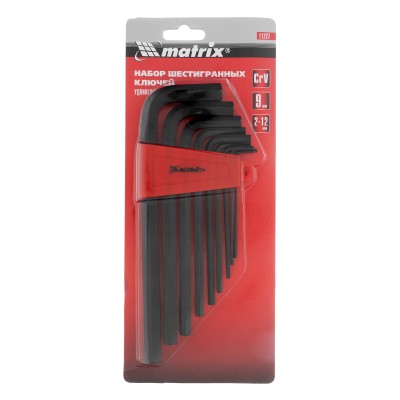 Набор ключей имбусовых HEX, 2.0-12 мм, CrV, 9 шт, удлиненные Matrix Набор ключей имбусовых HEX, 2.0-12 мм, CrV, 9 шт, удлиненные Matrix