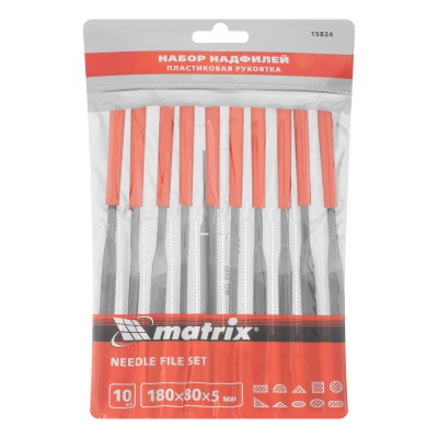 Набор надфилей, 180 х 5 мм, 10 шт, пластиковые рукоятки Matrix Набор надфилей, 180 х 5 мм, 10 шт, пластиковые рукоятки Matrix