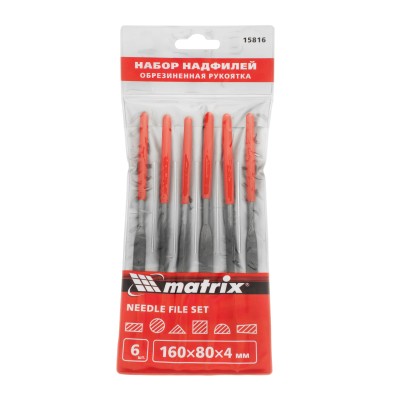 Набор надфилей, 160 х 4 мм, 6 шт, обрезиненные рукоятки Matrix