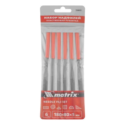 Набор надфилей, 180 х 5 мм, 6 шт, пластиковые рукоятки Matrix