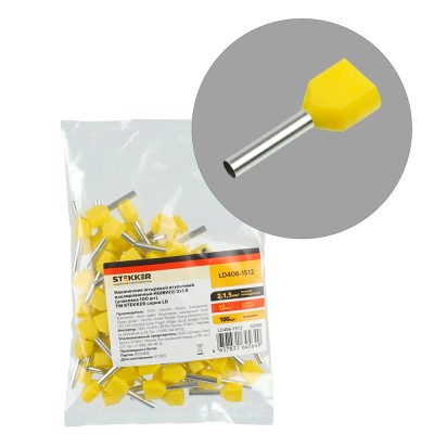 LD406-1512 Наконечник штыревой втулочный изолированный НШВИ(2) 1,5-12 (упаковка 100 шт) 50388