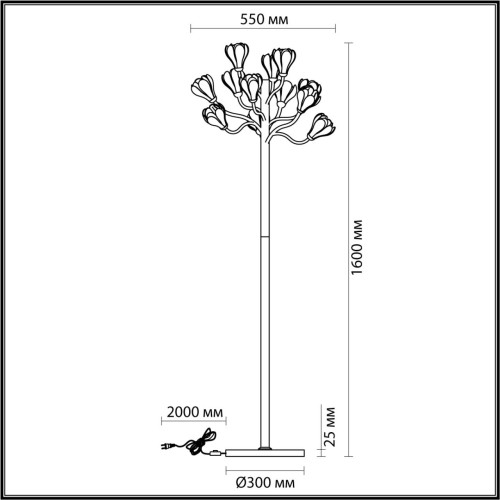 5090/12F MODERN ODL25 561 черный матовый/белый/фарфор Торшер G4 LED 12*5W GARDI Odeon Light