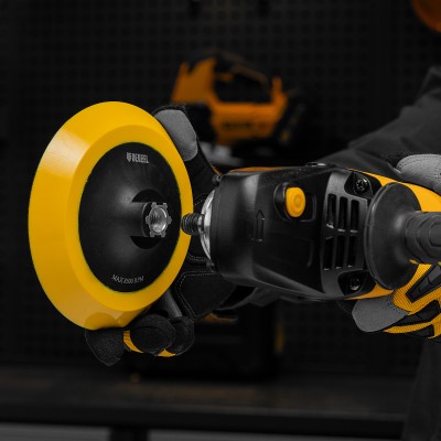 Тарелка опорная для дрели и УШМ с липучкой, 150 мм, мягкая, с адаптером c М14 на d8 Denzel