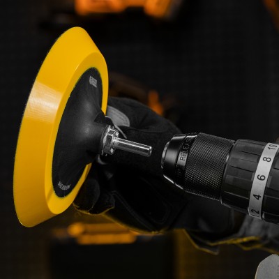 Тарелка опорная для дрели и УШМ с липучкой, 150 мм, мягкая, с адаптером c М14 на d8 Denzel