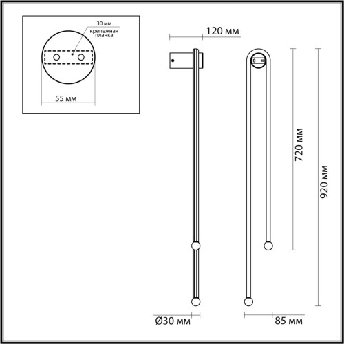 6633/18WL HIGHTECH ODL24 287 металл/черный/акрил Настенный светильник IP20 LED 18W 3000K 220V MEMFI Odeon Light