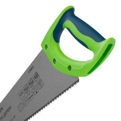 Ножовка по дереву "Зубец", 450 мм, 7-8 TPI, каленый зуб 2D, двухкомпонентная рукоятка Сибртех