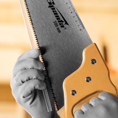 Ножовка по дереву, 500 мм, 7-8 TPI, каленый зуб, линейка, деревянная рукоятка Sparta