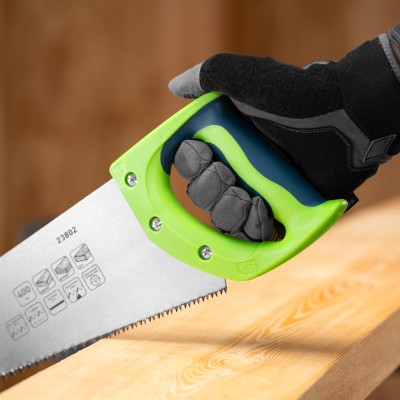 Ножовка по дереву "Зубец", 400 мм, 7-8 TPI, каленый зуб 2D, двухкомпонентная рукоятка Сибртех