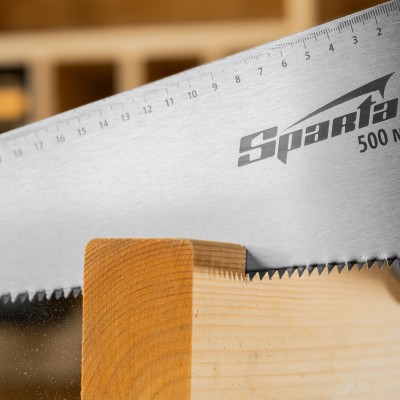 Ножовка по дереву, 500 мм, 7-8 TPI, каленый зуб, линейка, деревянная рукоятка Sparta