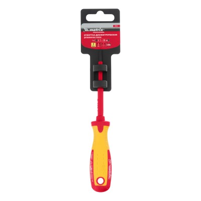 Отвертка Insulated, SL3 x 80 мм, CrMo, до 1000 В, двухкомпонентная рукоятка Matrix Professional Отвертка Insulated, SL3 x 80 мм, CrMo, до 1000 В, двухкомпонентная рукоятка Matrix Professional