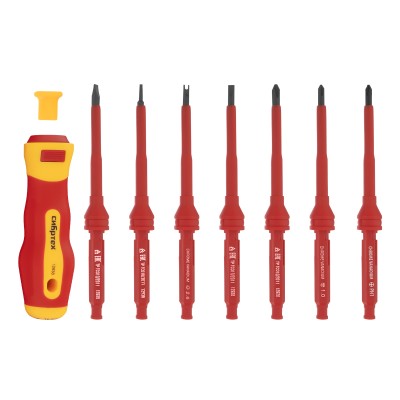 Отвертка со сменными жалами, диэлектрическая до 1000 В, 9 предметов, CrV Сибртех Отвертка со сменными жалами, диэлектрическая до 1000 В, 9 предметов, CrV Сибртех