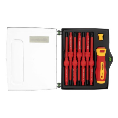 Отвертка со сменными жалами, диэлектрическая до 1000 В, 9 предметов, CrV Сибртех Отвертка со сменными жалами, диэлектрическая до 1000 В, 9 предметов, CrV Сибртех