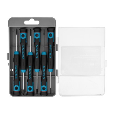 Набор отверток для точной механики, CrMo, двухкомпонентные рукоятки, 6 шт, пластиковый бокс Gross Набор отверток для точной механики, CrMo, двухкомпонентные рукоятки, 6 шт, пластиковый бокс Gross