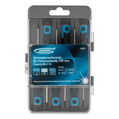 Набор отверток для точной механики, CrMo, двухкомпонентные рукоятки, 6 шт, пластиковый бокс Gross Набор отверток для точной механики, CrMo, двухкомпонентные рукоятки, 6 шт, пластиковый бокс Gross