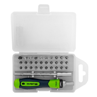 Отвертка реверсивная для точных работ с набором бит и торцевых головок, 32 предмета, CrV Сибртех Отвертка реверсивная для точных работ с набором бит и торцевых головок, 32 предмета, CrV Сибртех