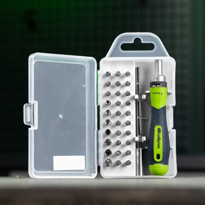 Отвертка реверсивная для точных работ с набором бит и торцевых головок, 32 предмета, CrV Сибртех Отвертка реверсивная для точных работ с набором бит и торцевых головок, 32 предмета, CrV Сибртех