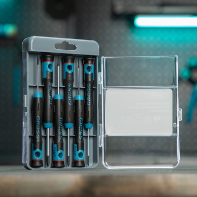 Набор отверток для точной механики, CrMo, двухкомпонентные рукоятки, 6 шт, пластиковый бокс Gross Набор отверток для точной механики, CrMo, двухкомпонентные рукоятки, 6 шт, пластиковый бокс Gross