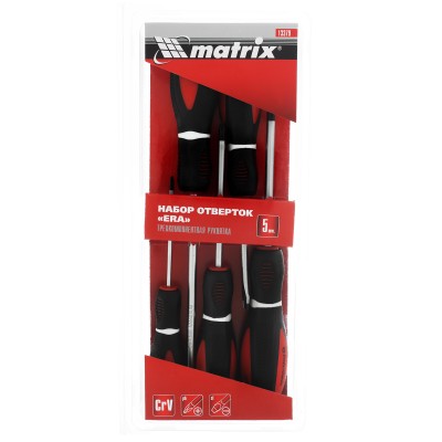 Набор отверток "Era", 5 шт, CrV, трехкомпонентная рукоятка Matrix Набор отверток "Era", 5 шт, CrV, трехкомпонентная рукоятка Matrix