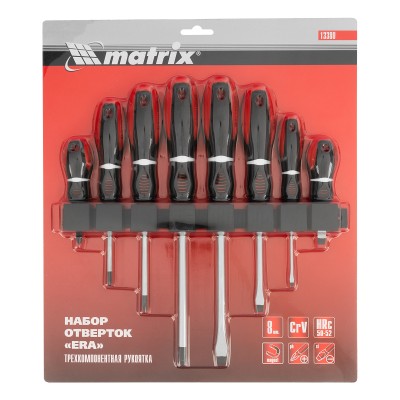 Набор отверток "Era", 8 шт, CrV, трехкомпонентная рукоятка Matrix Набор отверток "Era", 8 шт, CrV, трехкомпонентная рукоятка Matrix