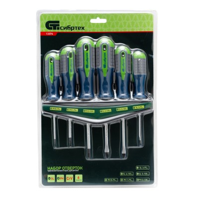 Набор отверток, CrV, трехкомпонентные рукоятки, 6 предметов Сибртех