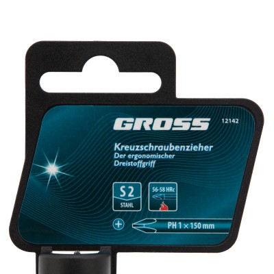 Отвертка PH1 x 150 мм, S2, трехкомпонентная ручка Gross Отвертка PH1 x 150 мм, S2, трехкомпонентная ручка Gross