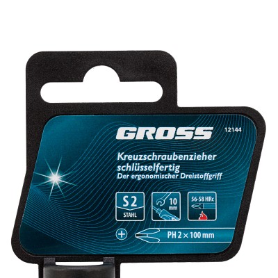 Отвертка PH2 x 100 мм, S2, трехкомпонентная ручка Gross Отвертка PH2 x 100 мм, S2, трехкомпонентная ручка Gross