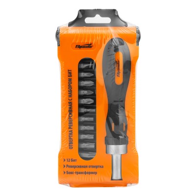 Отвертка реверсивная с набором бит, CrV, 12 шт, Sparta