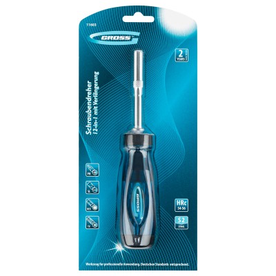 Отвертка реверсивная с удлинителем, трещотка 72 зуба, 12 шт, сталь S2 Gross Отвертка реверсивная с удлинителем, трещотка 72 зуба, 12 шт, сталь S2 Gross