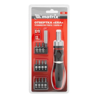 Отвертка реверсивная, набор бит, 12 шт, CrV Matrix Отвертка реверсивная, набор бит, 12 шт, CrV Matrix