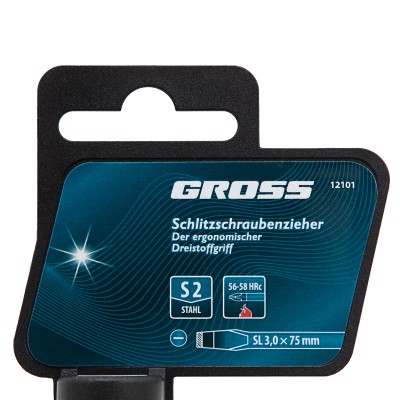 Отвертка SL3 x 75 мм, S2, трехкомпонентная рукоятка Gross Отвертка SL3 x 75 мм, S2, трехкомпонентная рукоятка Gross