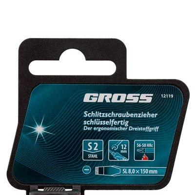 Отвертка SL8 x 150 мм, S2, трехкомпонентная рукоятка Gross Отвертка SL8 x 150 мм, S2, трехкомпонентная рукоятка Gross