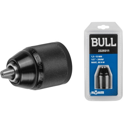 Патрон сверлильный быстрозажимной BULL ROHM серия, 1,5-13 мм, 1/2"-20UNF, 80 Н*м макс