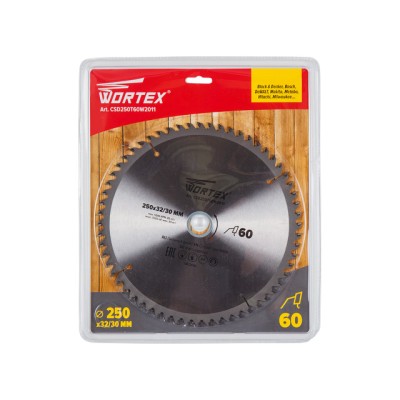 Диск пильный 250х32/30 мм 60 зуб. по дереву WORTEX