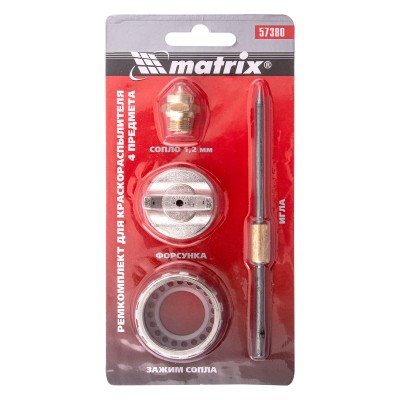 Ремкомплект для краскораспылителя 4 предмета : сопло 1.2 мм + игла + форсунка + зажим сопло Matrix Ремкомплект для краскораспылителя 4 предмета : сопло 1.2 мм + игла + форсунка + зажим сопло Matrix